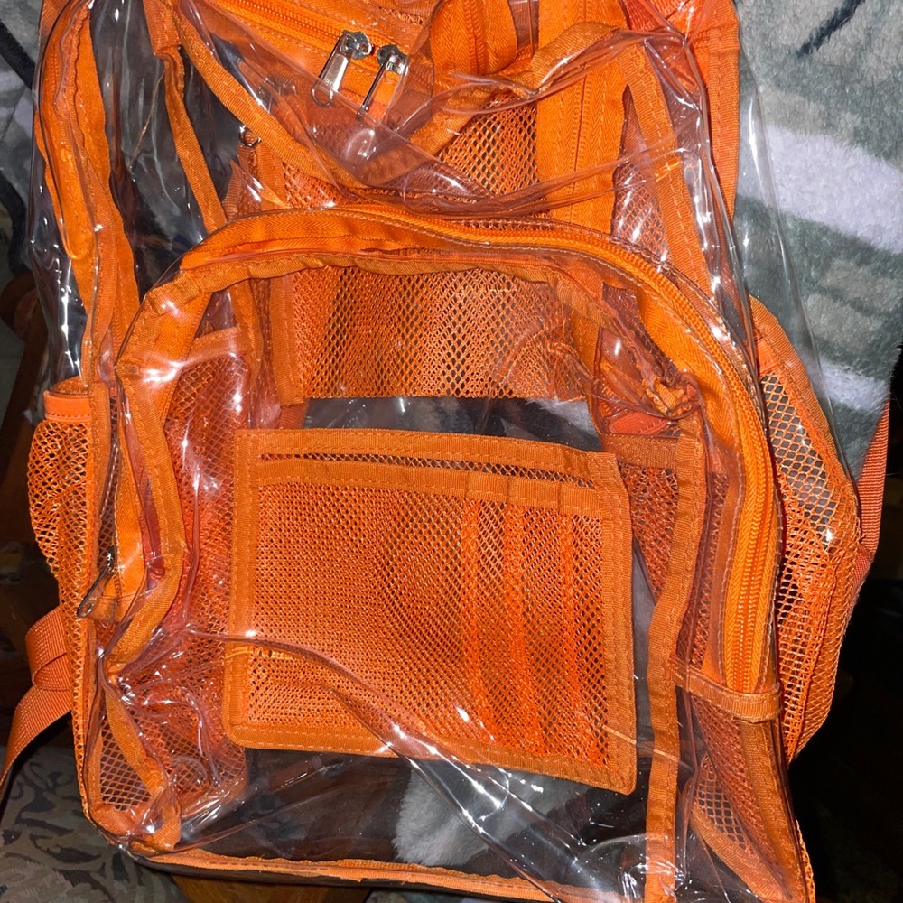 Vorspack Clear Backpack Heavy Duty PVC Transparent Backpack (Color: Orange)